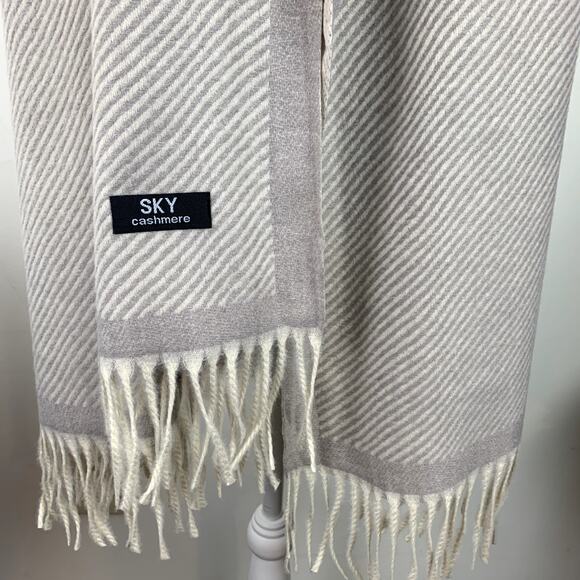 100% Cashmere Pashmina scarf *New* tan cream taupe pinstripe, beautiful soft - Picture 7 of 12